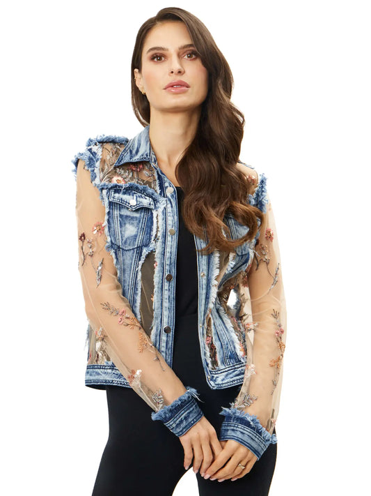 Denim Jacket with Lace and Embroidery