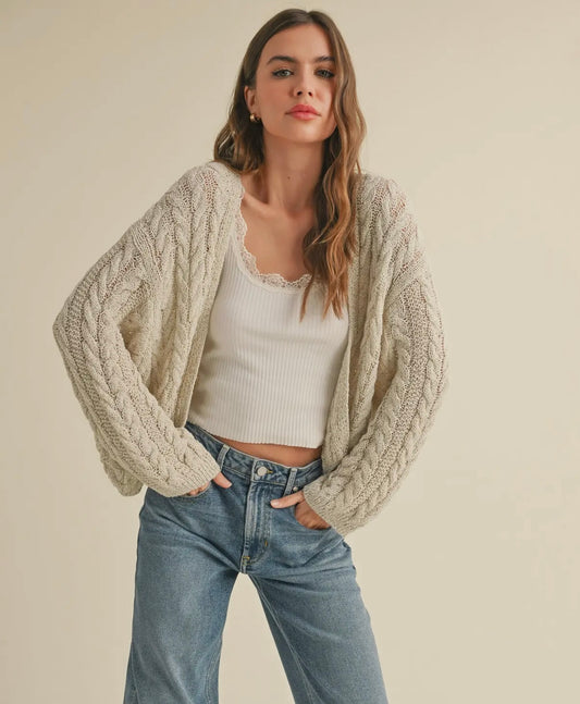 LIGHT WEIGHT CABLE KNITTED CARDIGAN