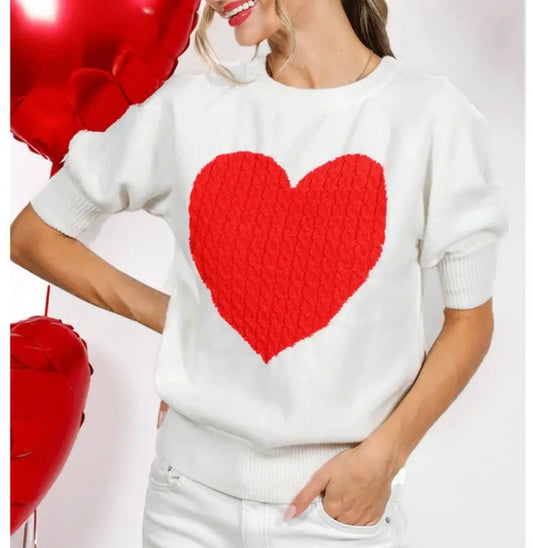 Cable Heart Shape Detail Valentine's Knitted Sweater