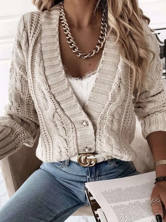 Beige 3 Pearl Button Sweater