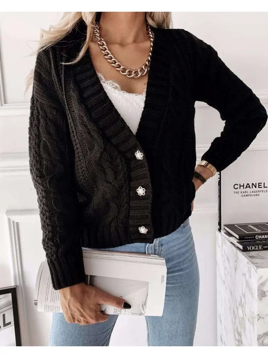 3 Pearl Button Sweater: Black