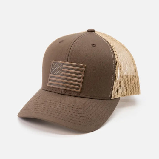 American Flag Patch Hat Brown