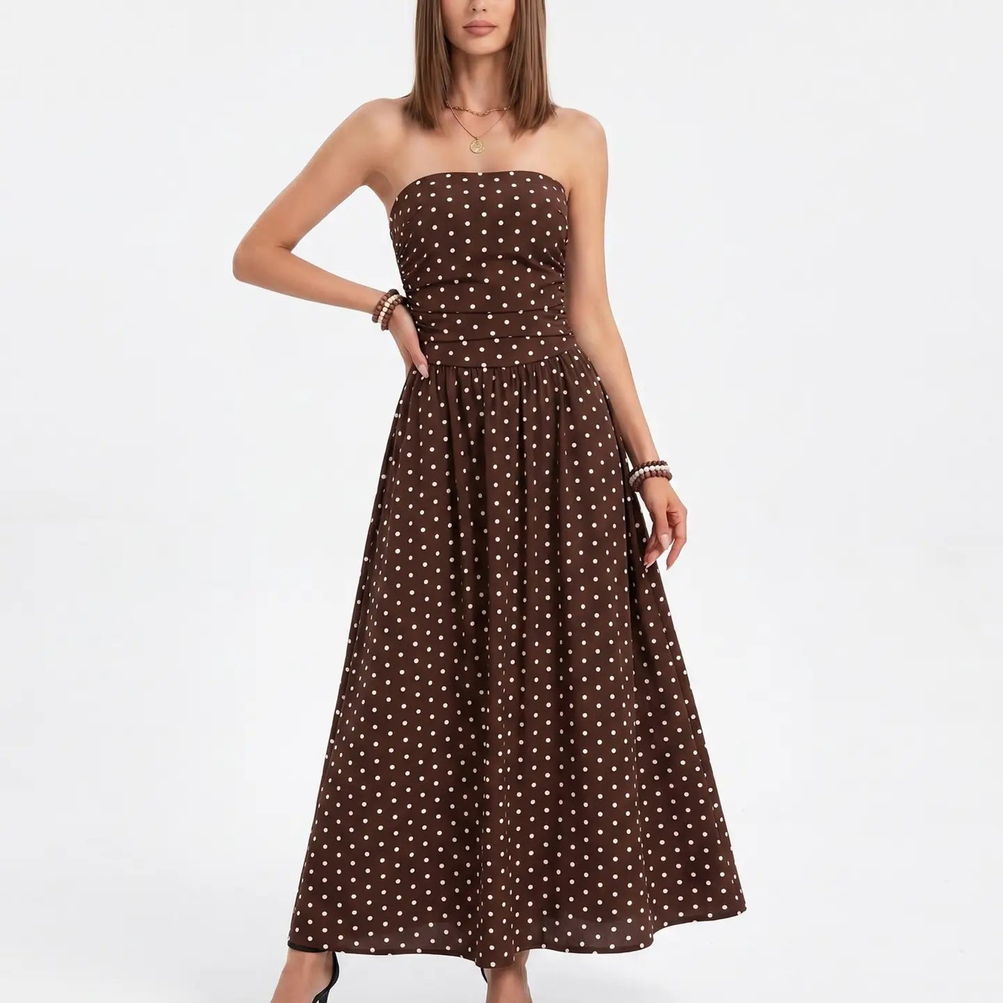 Polka Dot Strapless Maxi Dress