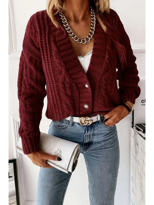 Burgundy 3 Pearl Button Sweater