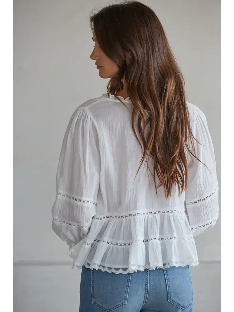 Woven Cotton V-Neck Quarter Sleeve Top