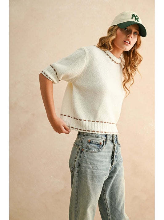 Detailed Short Sleeve Sweater