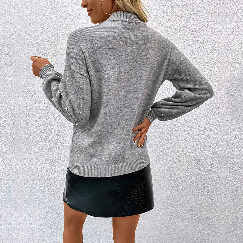 Grey Sweater with Pearl Beads