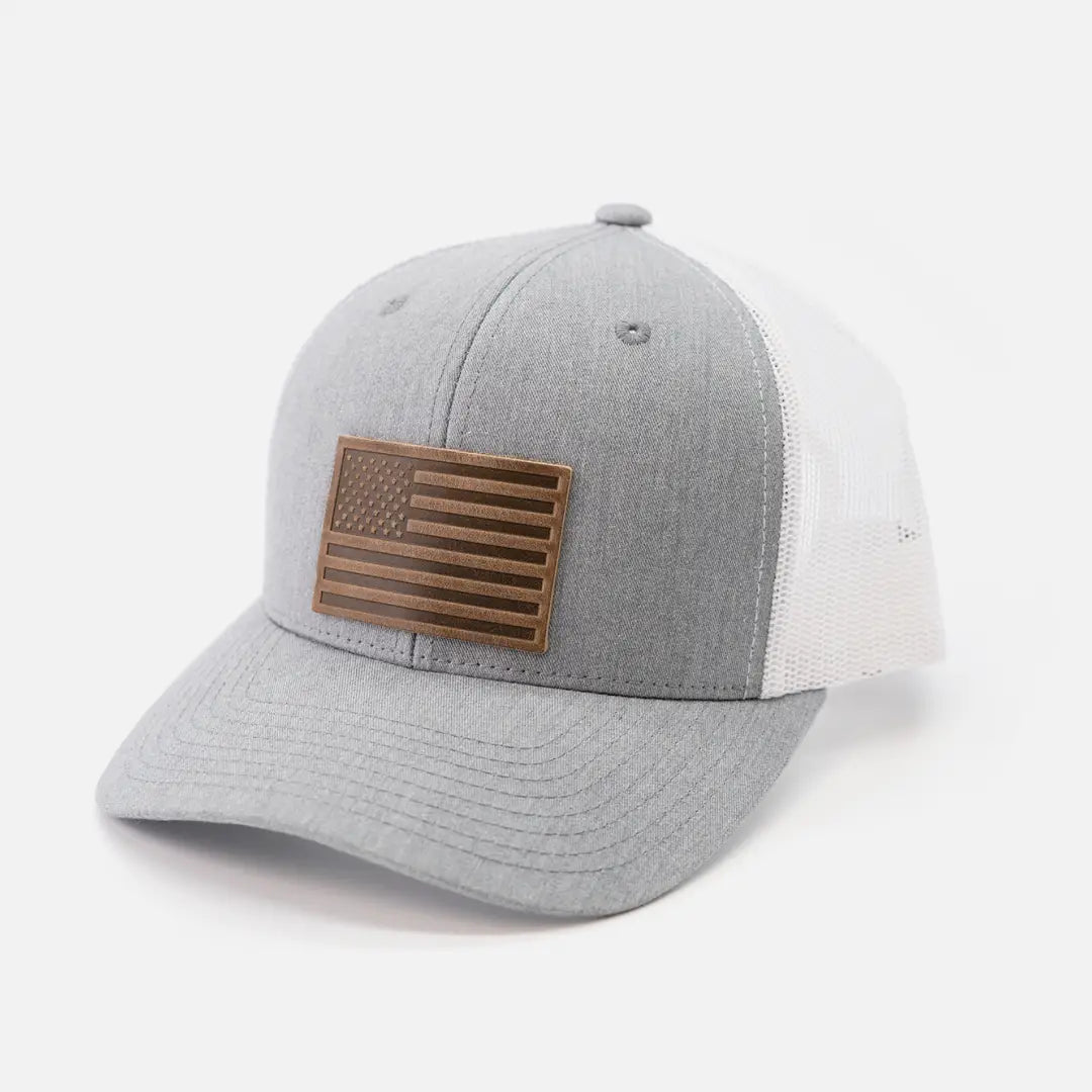 American Flag Leather Patch Hat Grey