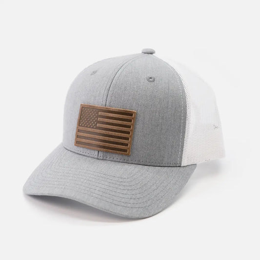 American Flag Leather Patch Hat Grey