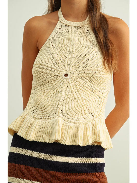 Flower Crochet Front Halter Neck Top