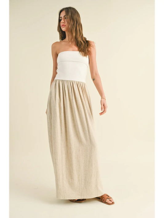Linen with Ribbed Knitted Top Combo Dress